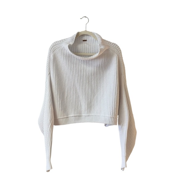 Free People Chunky Knit Crop Sweater Size SM White Balloon Sleeve Fishermancore - Picture 2 of 10